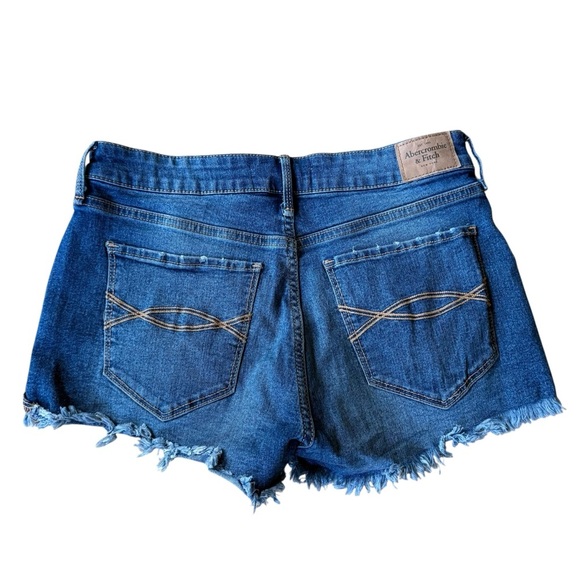 Abercrombie & Fitch Shorts Size 4 / 27 Blue Denim Jean Short Raw Hems Distressed - Picture 6 of 13